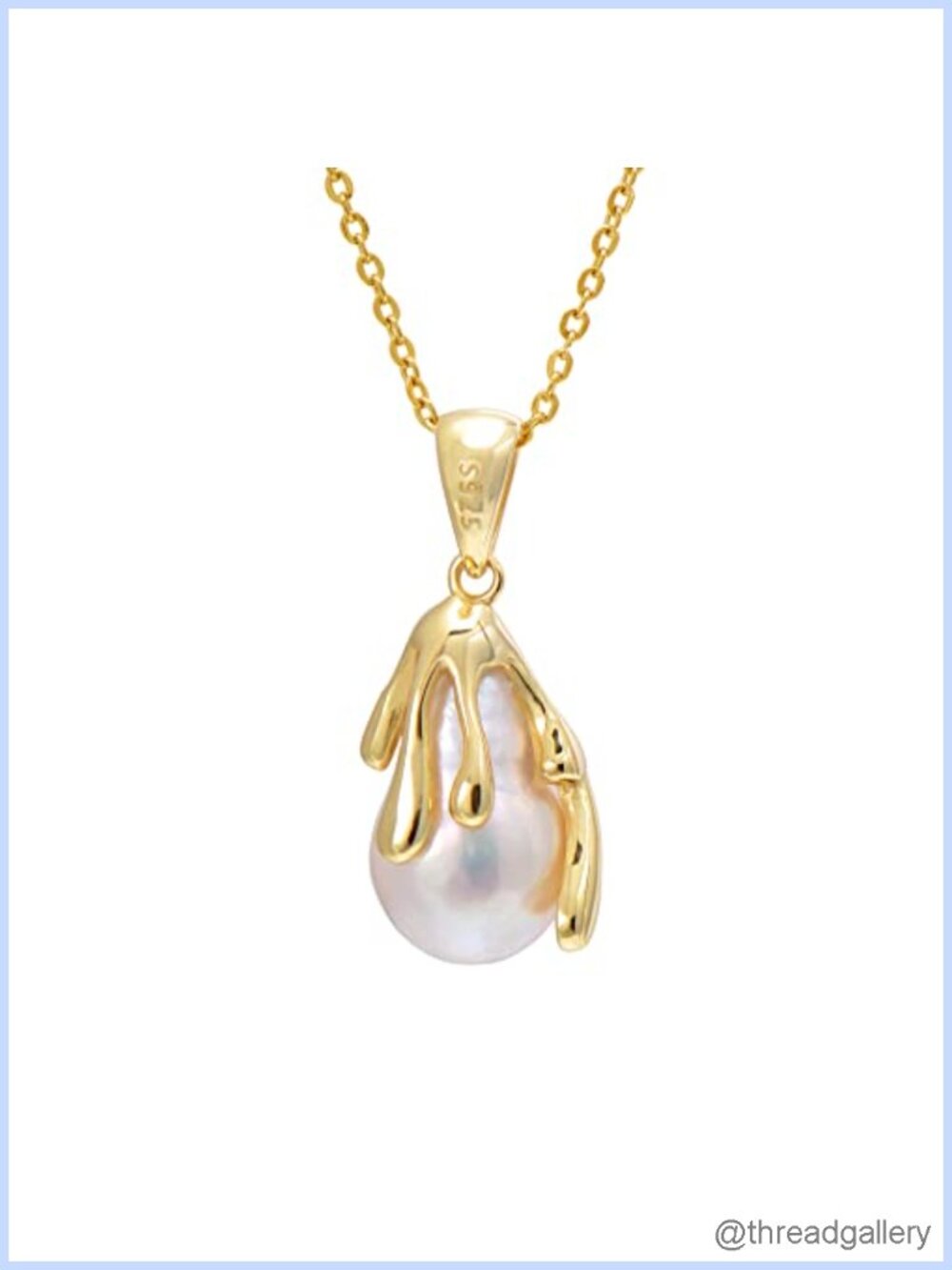 925 Sterling Silver Freshwater Baroque Pearl Pendant Necklace 18K Yellow Gold